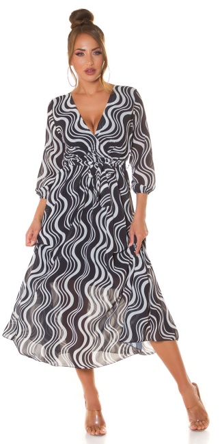Maxi-jurk met print en riem om vast te binden zwart